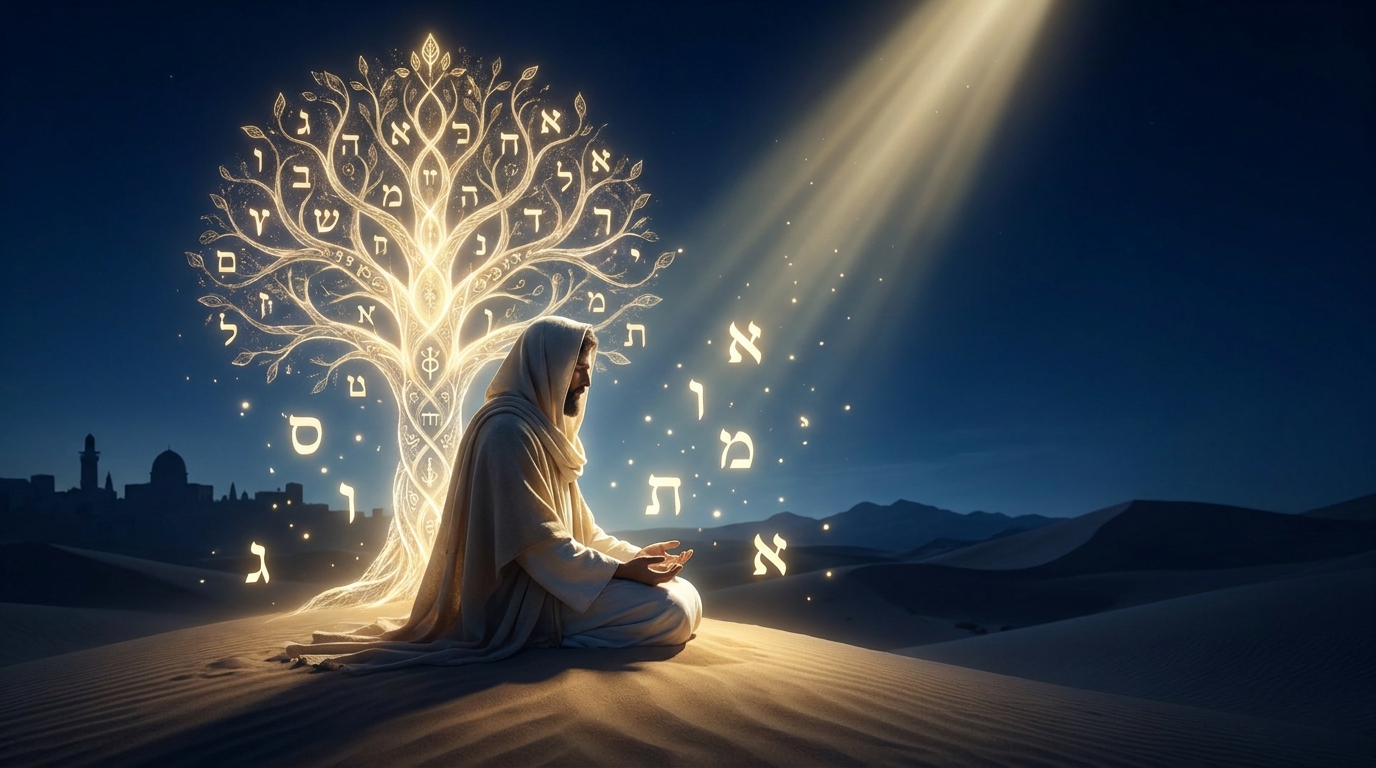 Illustration de la Emouna — lumière et lettres hébraïques